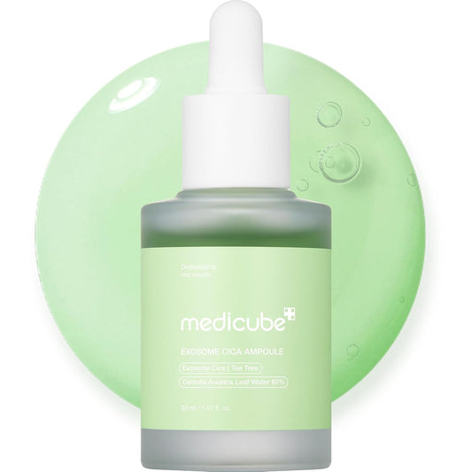 Medicube Ampolla de árbol de té Exosome Cica para pieles sensibles con centella asiática ayuda a reducir el enrojecimiento y los brotes. Suero poco irritante, hidratante y calmante | Cuidado de la