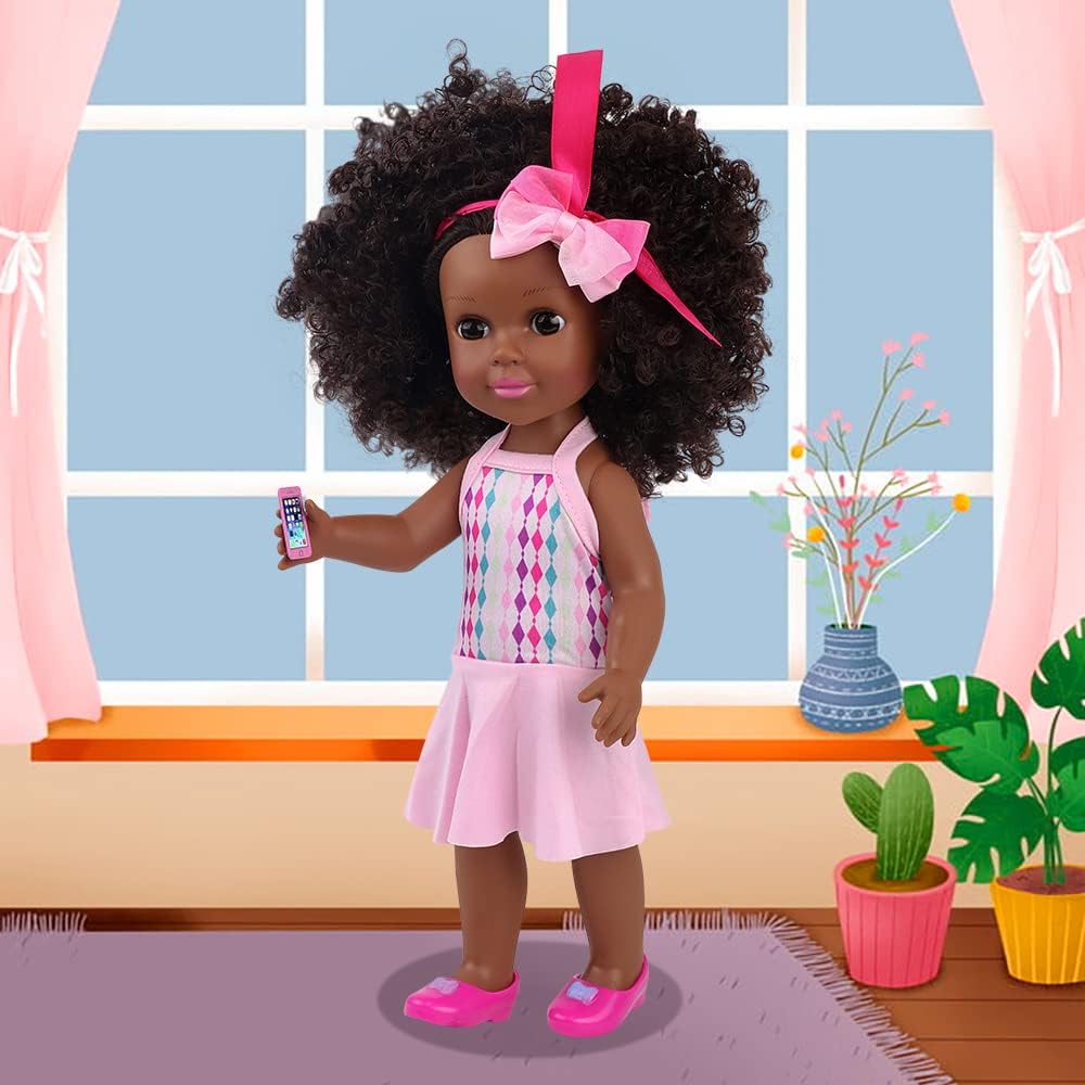 Ecore Fun Muñeca negra de 14.5 pulgadas, juego de ropa y muñeca afr...