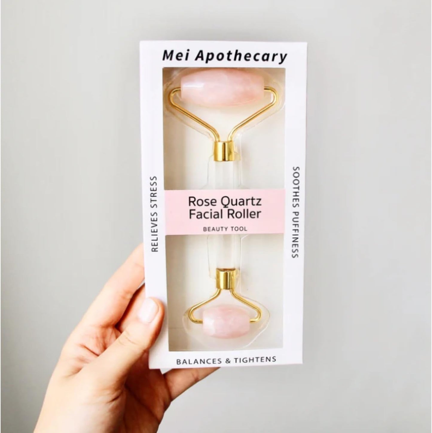 Mei Apothecary Rodillo facial de cuarzo rosa, rodillo facial autént...