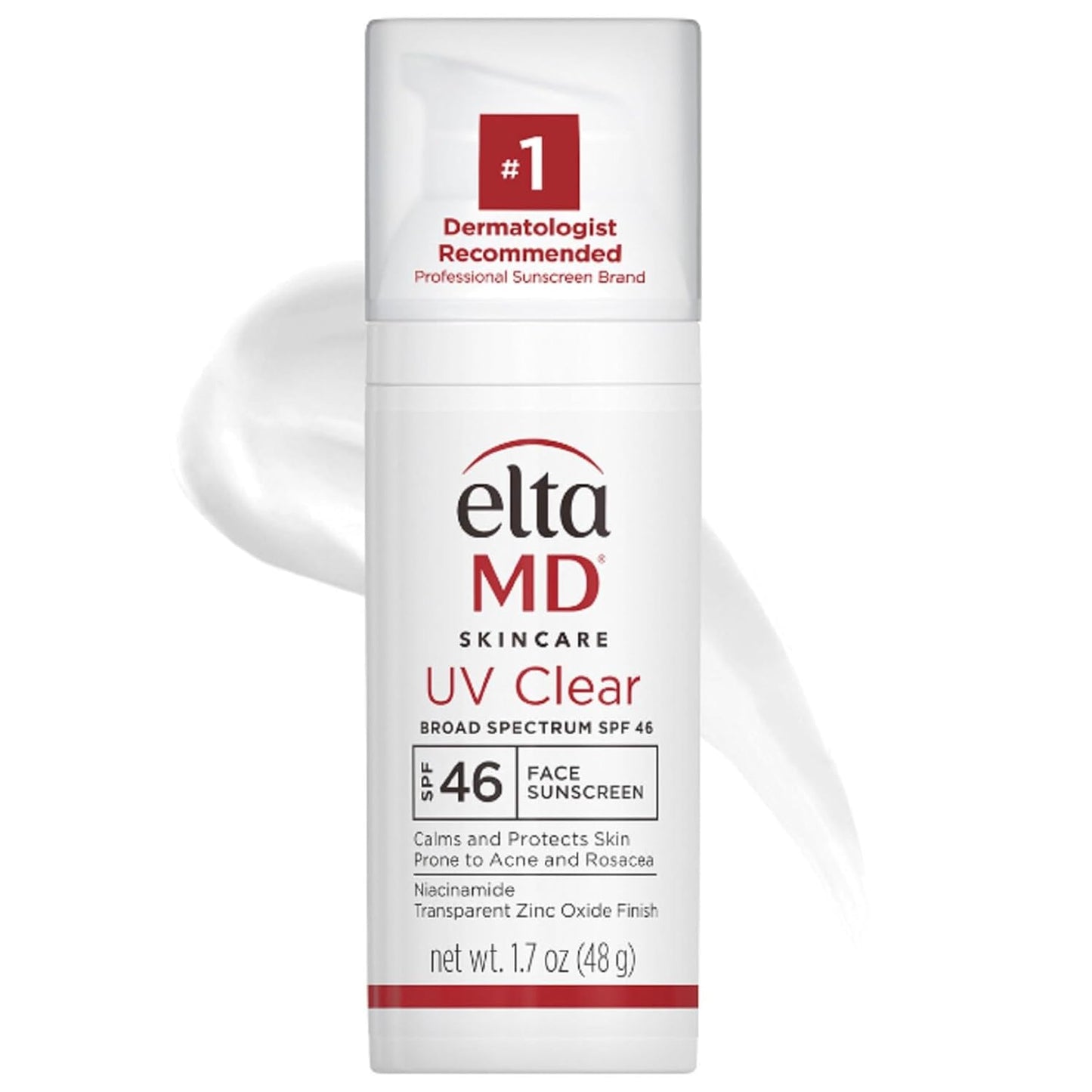 EltaMD Protector solar facial transparente UV SPF 46, sin aceite para cara con óxido de zinc, loción protectora solar recomendada por dermatólogos, para piel sensible propensa al acné, bomba de 1.7 oz