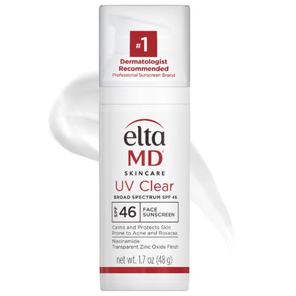 EltaMD Protector solar facial transparente UV SPF 46, sin aceite para cara con óxido de zinc, loción protectora solar recomendada por dermatólogos, para piel sensible propensa al acné, bomba de 1.7 oz