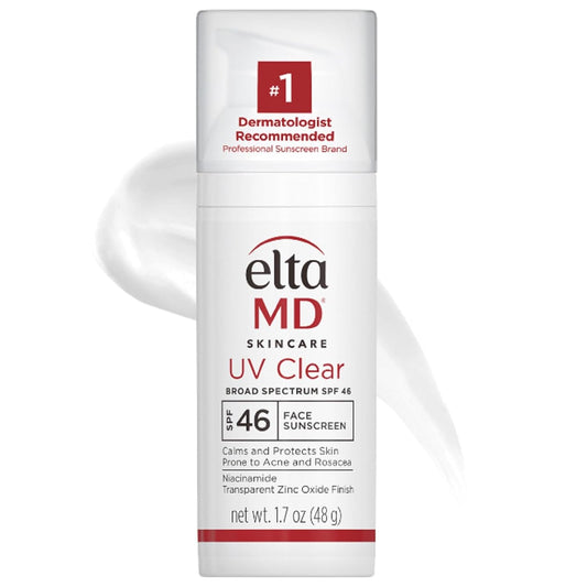 EltaMD Protector solar facial transparente UV SPF 46, sin aceite para cara con óxido de zinc, loción protectora solar recomendada por dermatólogos, para piel sensible propensa al acné, bomba de 1.7 oz