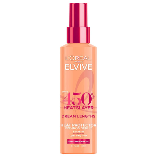 L'Oreal Paris Elvive Dream Lengths Heat Slayer - Aerosol de pre-planchado sin enjuague, 4.4 onzas | 4.4 US, Onza