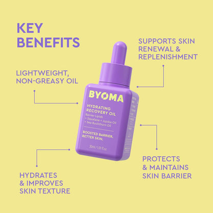 BYOMA Aceite Hidratante de Recuperación - Aceite Facial de Lujo con Escualano, Aceite de Jojoba y Aceite de Espino Amarillo - Piel Instantáneamente Radiante y Luminosa - Aceite Facial Reparador de