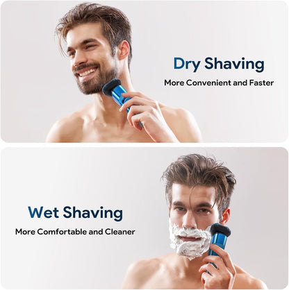 Maquinilla de afeitar eléctrica para hombres, afeitadora eléctrica recargable e impermeable, afeitado en seco y húmedo con barba inalámbrica, recortadora de vello de nariz, carga rápida de 1