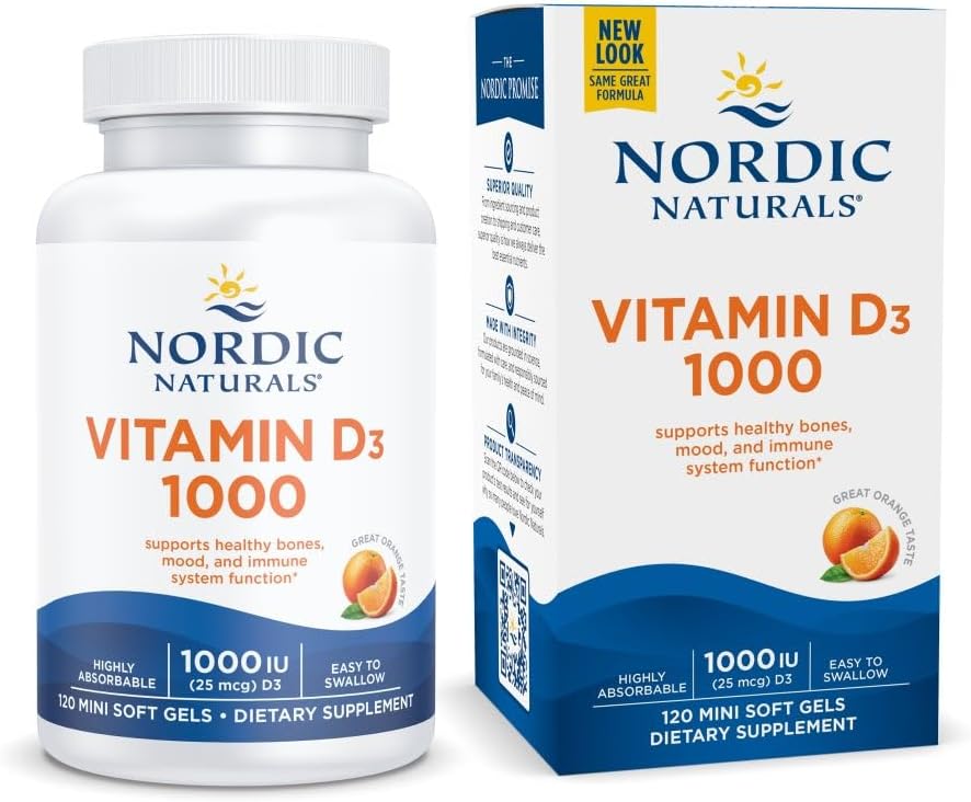 Nordic Naturals Vitamina D3 1000, Naranja - 120 mini geles blandos - 1000 UI de vitamina D3 - Soporta huesos saludables, estado de ánimo y función del sistema inmunitario - Sin OGM - 120 porciones