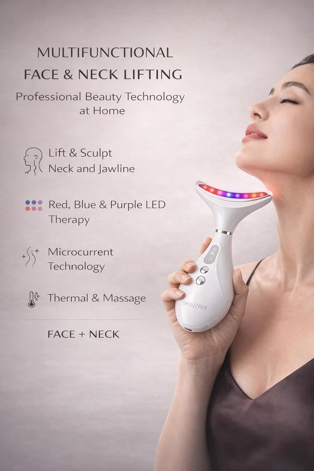 SKINTRIX Dispositivo LED para cara y cuello, terapia de luz LED 3 e...