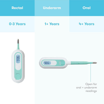Frida Baby Termómetro digital 3 en 1 rectal, de axilas y oral para niños, termómetro para bebés, niños pequeños y niños, control de temperatura rápido y preciso, incluye estuche de transporte para