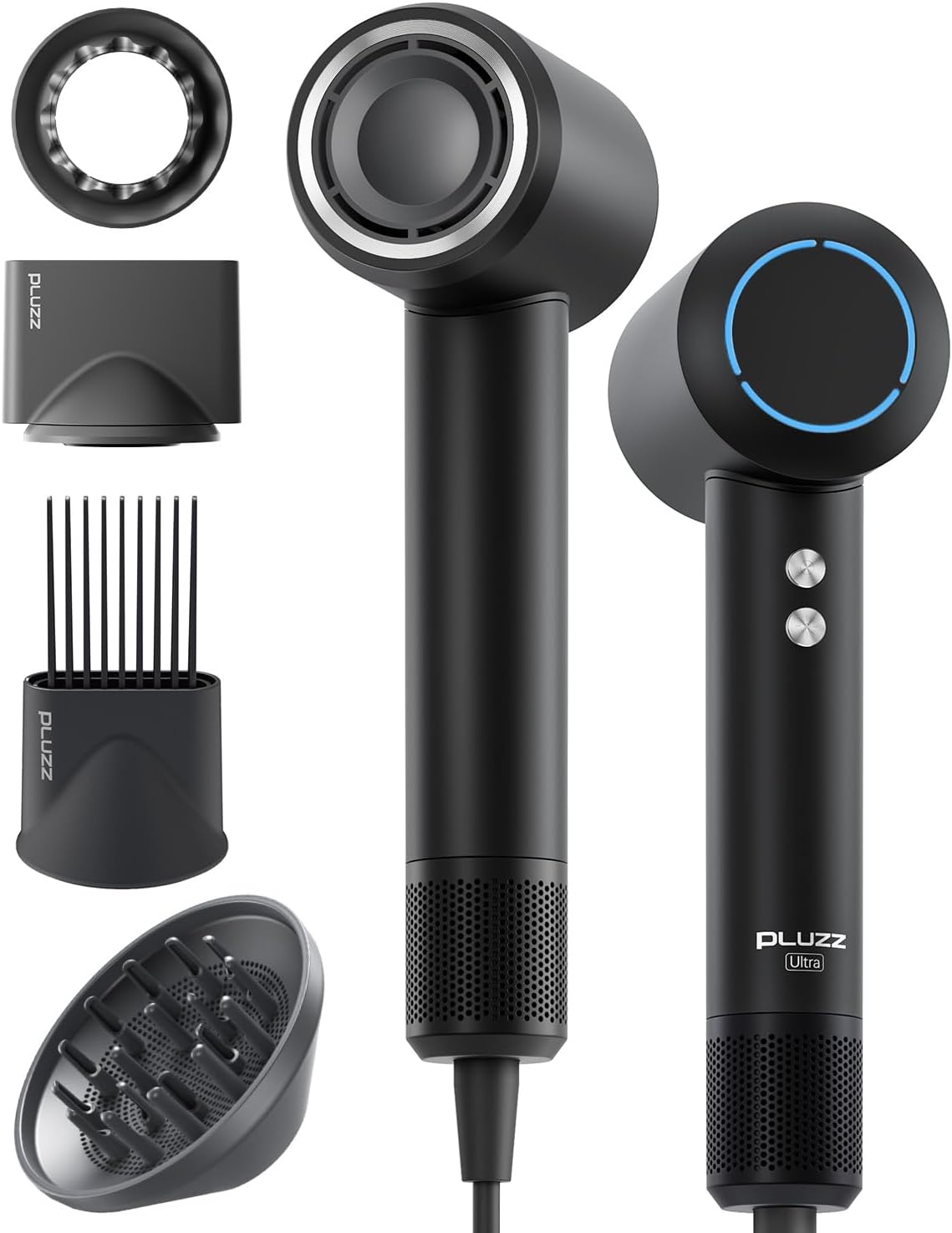 Secador de pelo con peine y accesorio difusor para cabello rizado,...