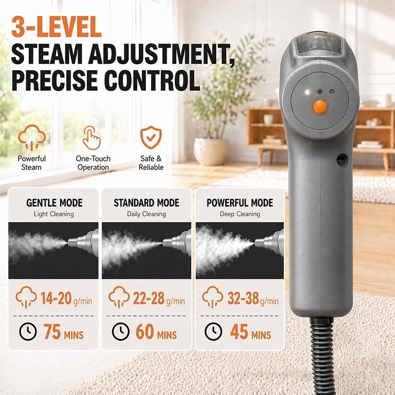 Limpiador a vapor, vaporizador ajustable de 3 niveles para limpieza...