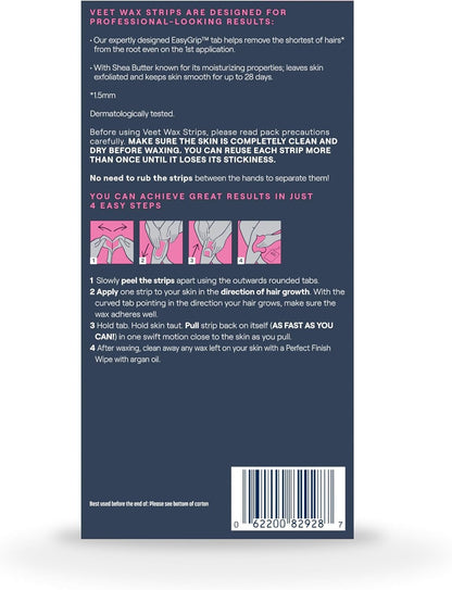 VEET Tiras de cera de azúcar para depilación corporal de mujer, kit...