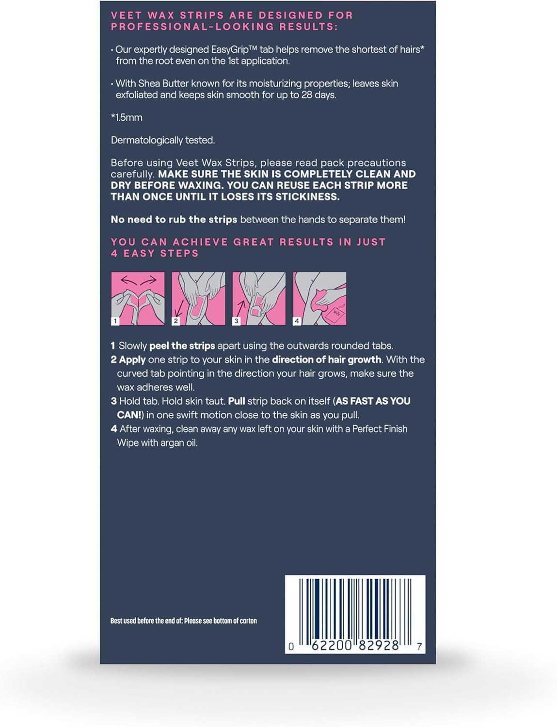 VEET Tiras de cera de azúcar para depilación corporal de mujer, kit...