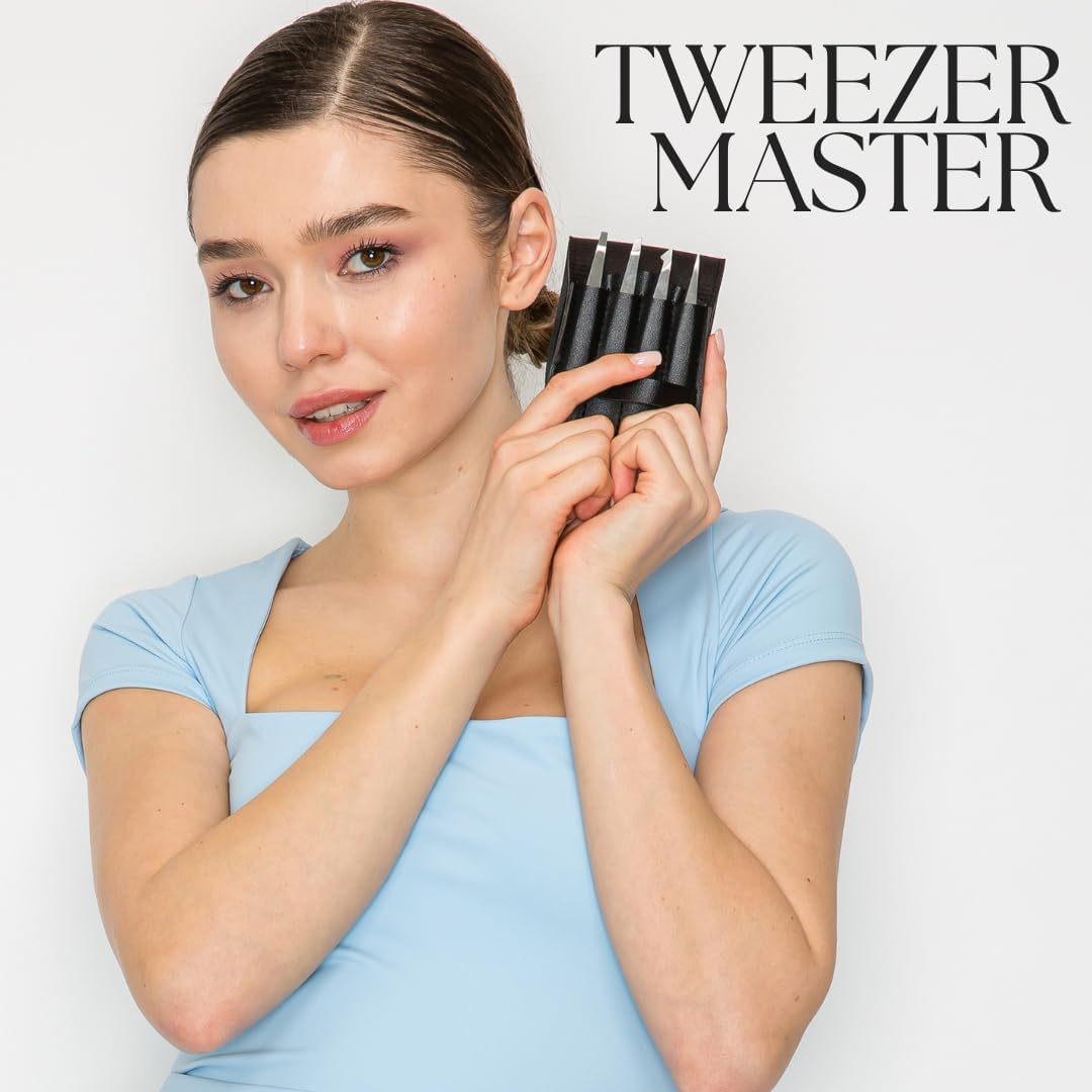 Tweezer Master Juego de pinzas profesionales [negro] - Puntas incli...