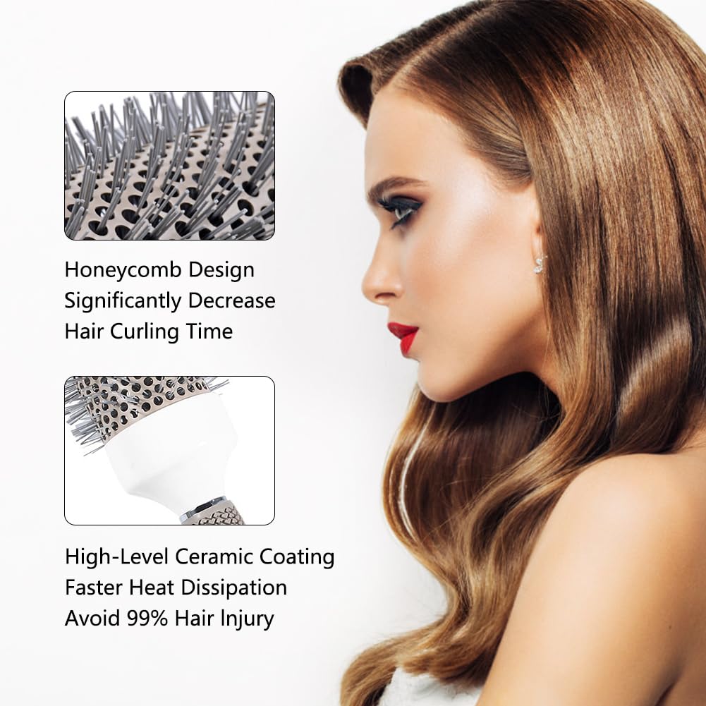 Juego de cepillos redondos para secado por soplado, cepillo de barril térmico profesional de iones de cerámica, cepillo térmico para hojas de cabello, cepillo de peinado de calor brillante, 5 tamaños