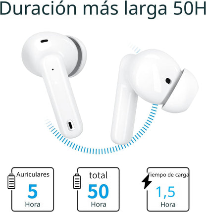 Auriculares inalámbricos A40 Pro, auriculares Bluetooth de 50 horas de reproducción, micrófono integrado con cancelación de ruido con funda de carga, auriculares Bluetooth con sonido estéreo