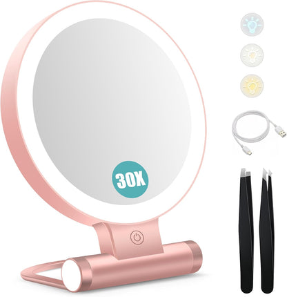 B Beauty Planet Espejo de aumento con luz 30X, espejo de maquillaje...