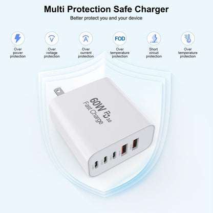 3 Pack Cargador Apple 17 Pro Max de Carga Rápida, Bloque de Carga de Pared USB C Multipuerto 60W PD 5 en 1 de Carga Rápida, Cubo de Enchufe de 16 Puertos de Carga Rápida para iPhone 17 Air/16/16e/16