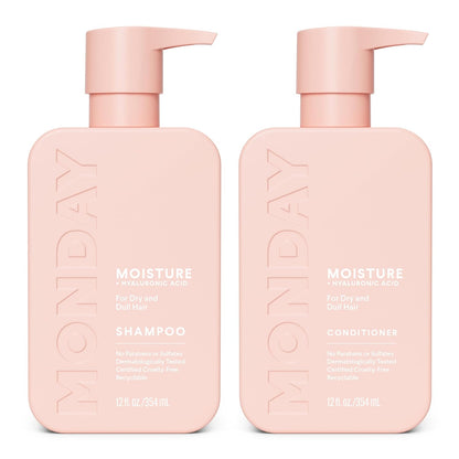 MONDAY HAIRCARE Champú hidratante + acondicionador para cabello seco, grueso, estresado y encrespado, hecho con aceite de coco, proteína de arroz, manteca de karité y vitamina E, todo natural, 12