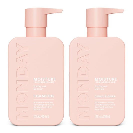 MONDAY HAIRCARE Champú hidratante + acondicionador para cabello seco, grueso, estresado y encrespado, hecho con aceite de coco, proteína de arroz, manteca de karité y vitamina E, todo natural, 12