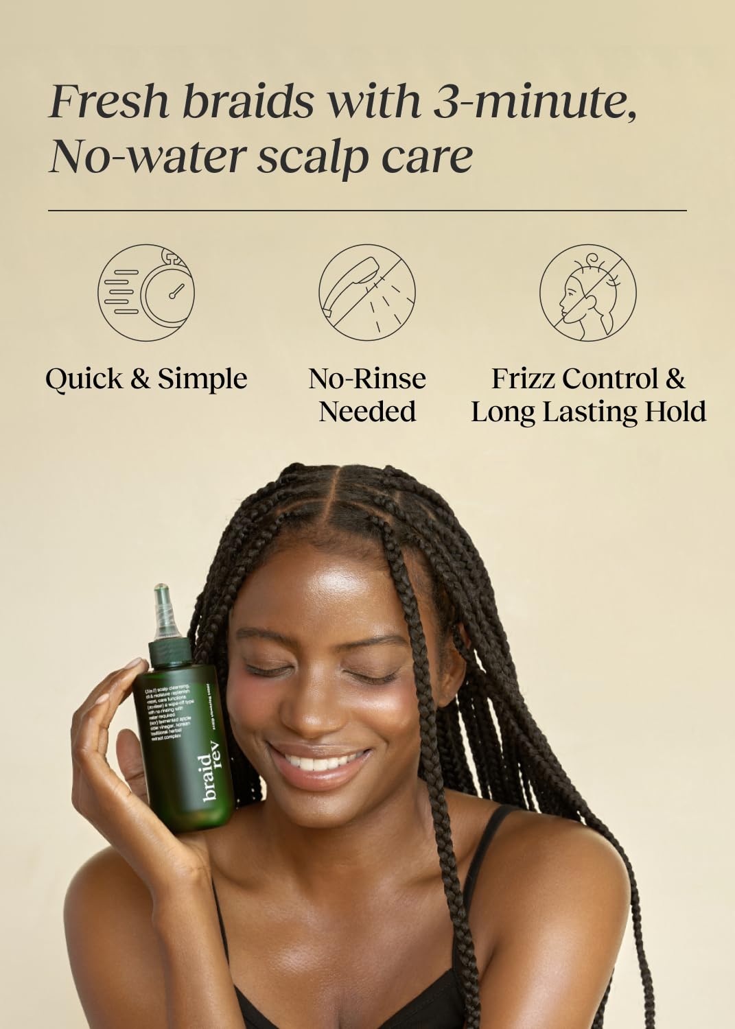 Tónico Limpiador de Cuero Cabelludo Bephor con Vinagre de Sidra de Manzana para Cabello Trenzado, Exfoliante Hidratante para el Cuero Cabelludo Sin Enjuague, 6.76 Fl Oz