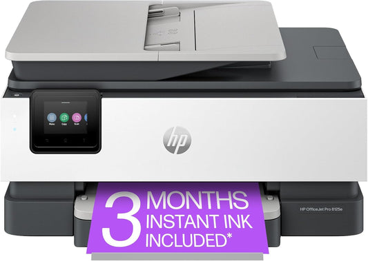 HP OfficeJet Pro 8125e Impresora inalámbrica todo en uno de inyección de tinta a color, impresión, escaneo, copia, ADF, impresión dúplex mejor para oficina en casa, prueba de tinta instantánea de 3 meses incluida, habilitada para IA (405T6A)