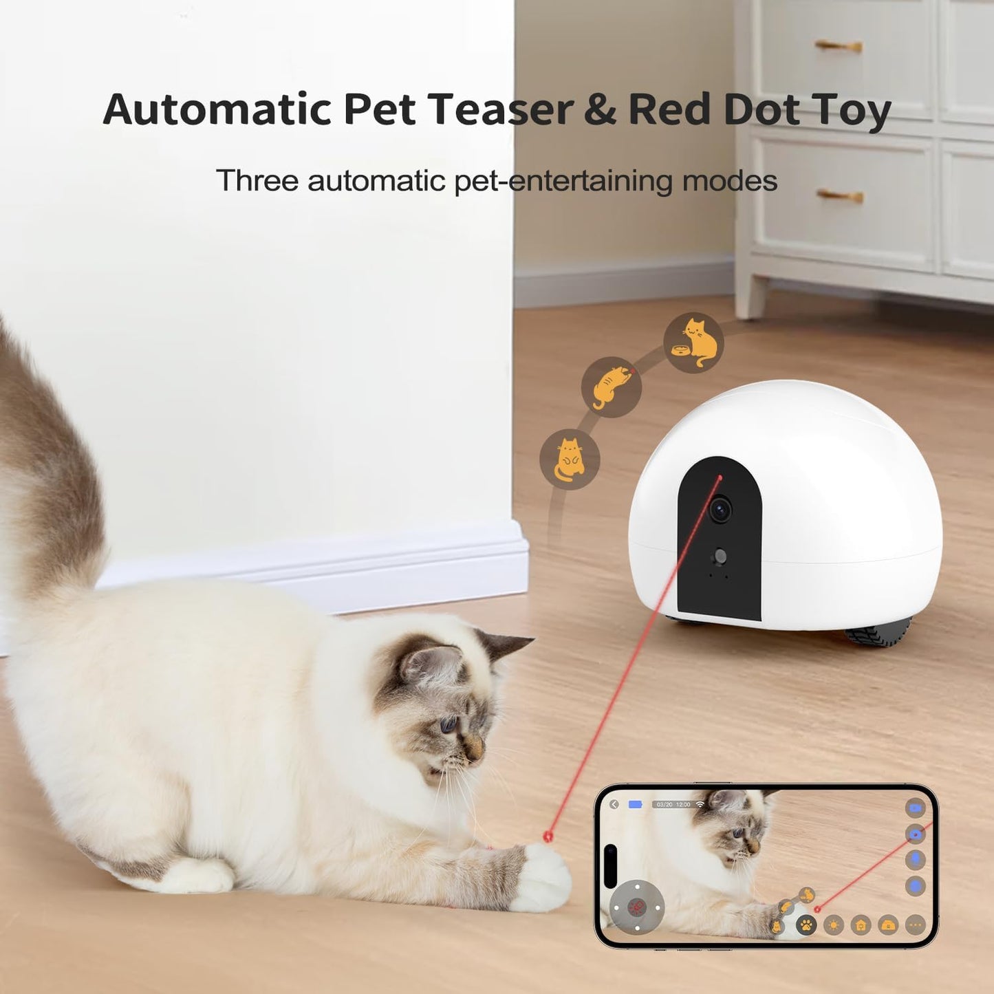 pumpkii Cámara para gatos con juguete puntero interactivo, robot mó...