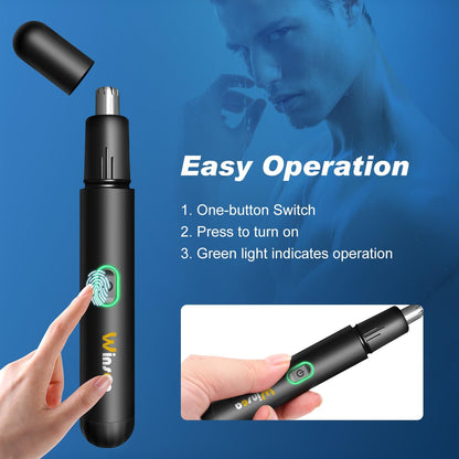 Cortadora de pelo de nariz de precisión: recorte eléctrico seguro y eficiente de 360°, recargable por USB, impermeable, para la nariz, las orejas, las cejas y la barba