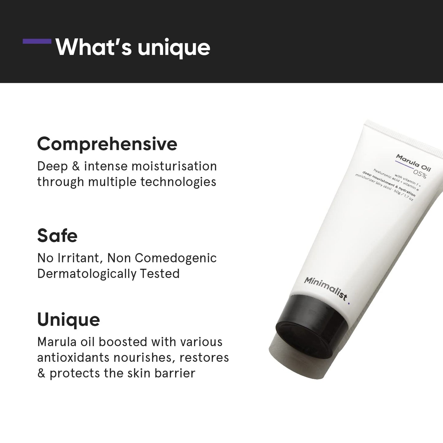 Minimalist - Hidratante facial para piel seca | 5% de aceite de marula con ácido hialurónico para una nutrición e hidratación profunda | Hidratante facial | Para mujeres y hombres | 1.7 oz / 50 g