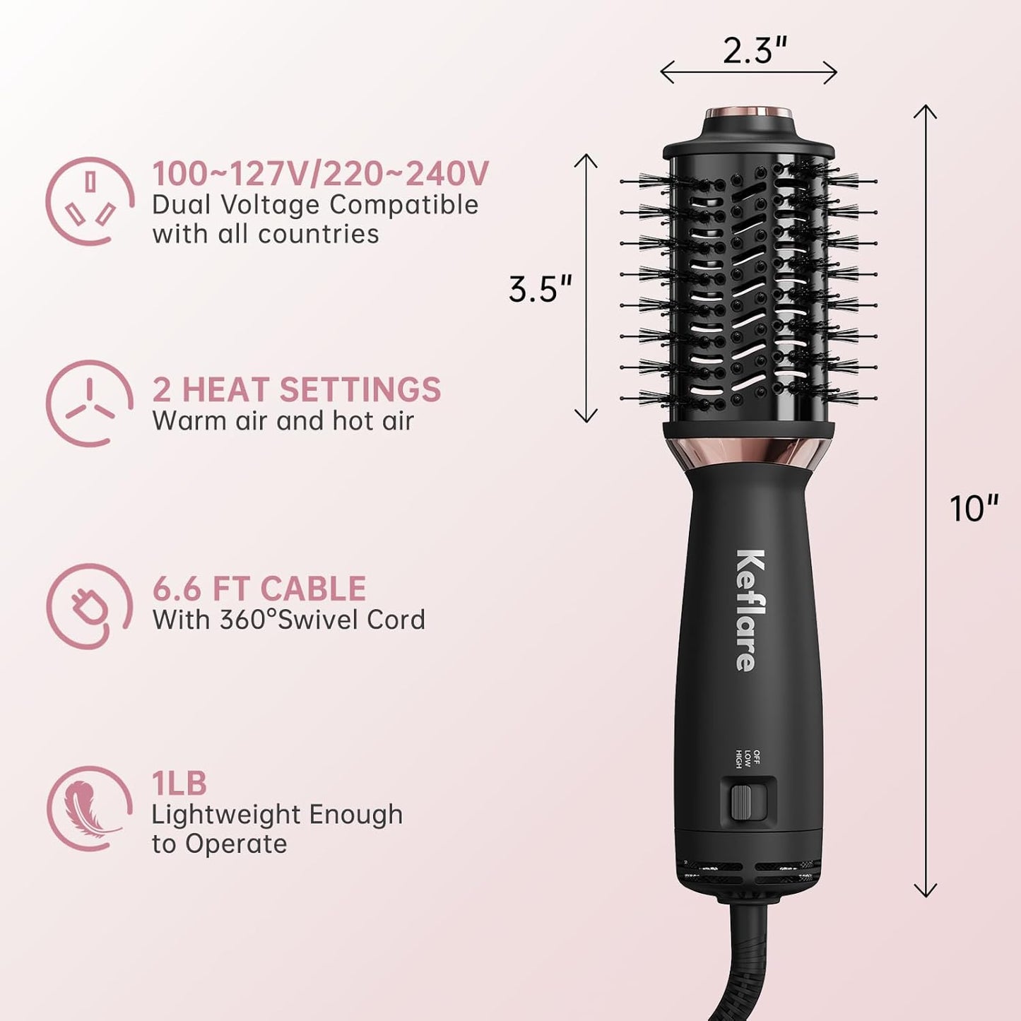Mini cepillo secador de pelo de doble voltaje, cepillo de aire caliente 2 en 1 para viajes, secador de pelo de un paso y estilizador para secar, alisar y dar volumen al cabello