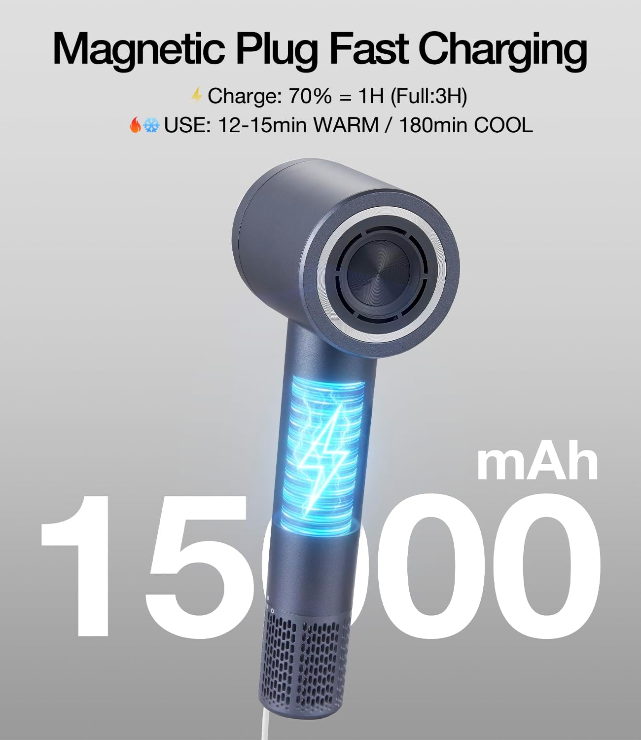 Secador de pelo inalámbrico de 15000 mAh recargable con pantalla di...