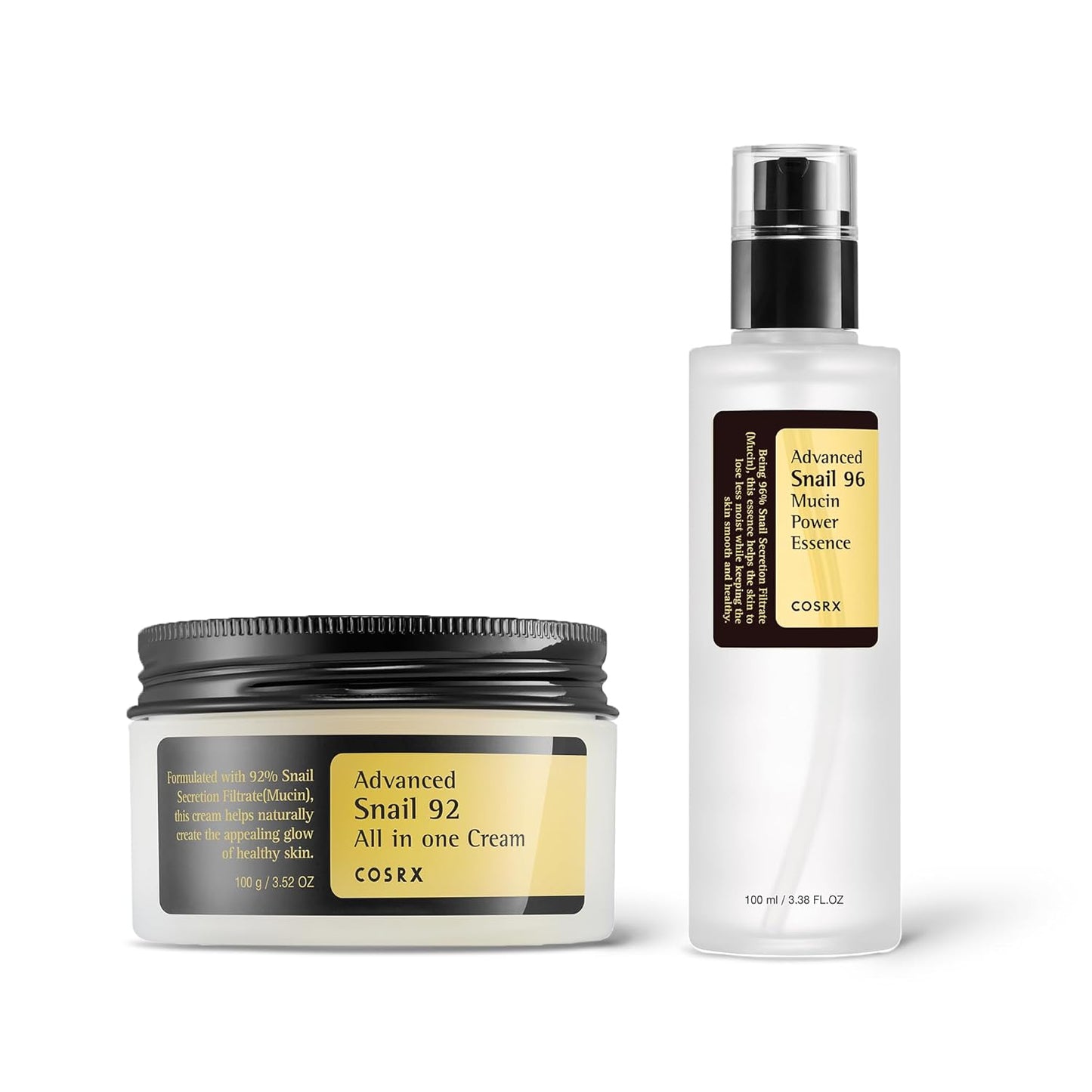 COSRX Snail Mucin Duo - Snail 92 Cream & Snail 96 Essence, Gel Hidratante Facial Diario y Suero Hidratante para el Rostro con Filtrado de Secreción de Caracol, Cuidado de la Piel Coreano