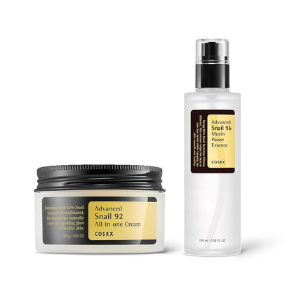 COSRX Snail Mucin Duo - Snail 92 Cream & Snail 96 Essence, Gel Hidratante Facial Diario y Suero Hidratante para el Rostro con Filtrado de Secreción de Caracol, Cuidado de la Piel Coreano