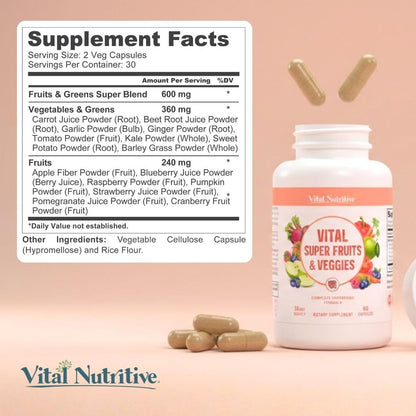 Vital Super Fruits &amp; Veggies - Cápsulas diarias de superaliment...