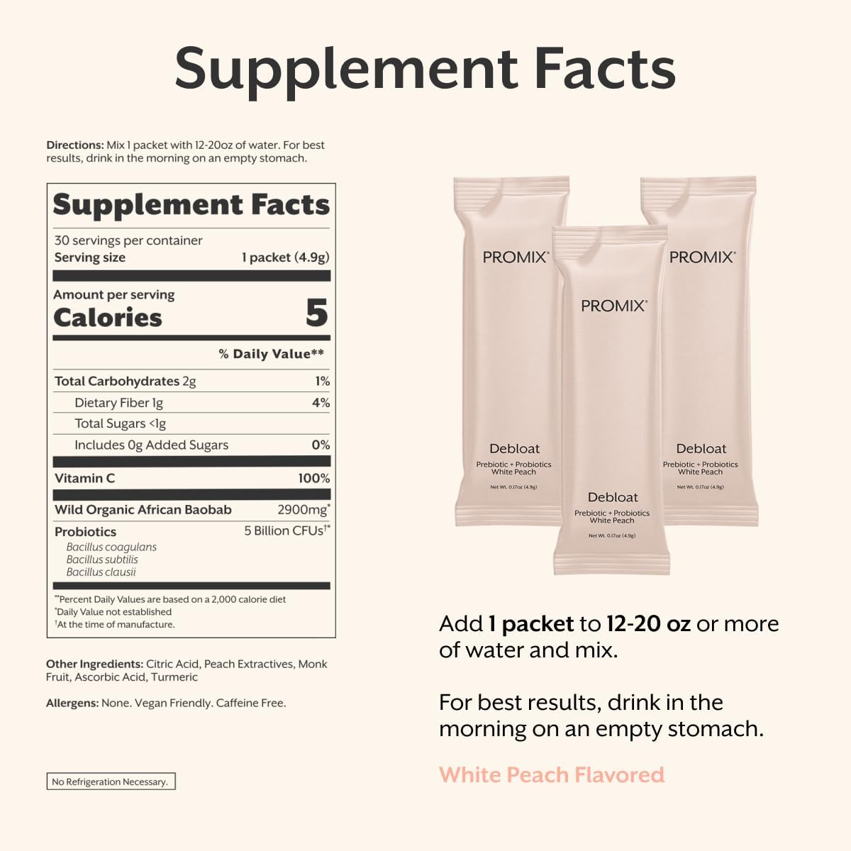 ProMix Nutrition Polvo Debloat para la salud intestinal, melocotón...