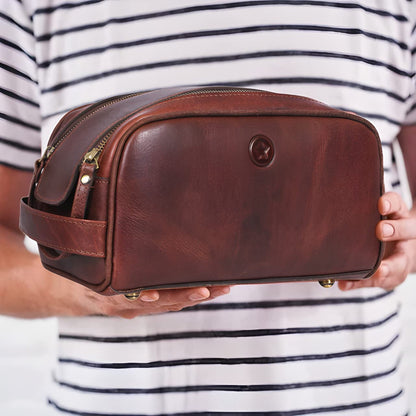 Aaron Leather Goods - Neceser para artículos de tocador de viaje, d...