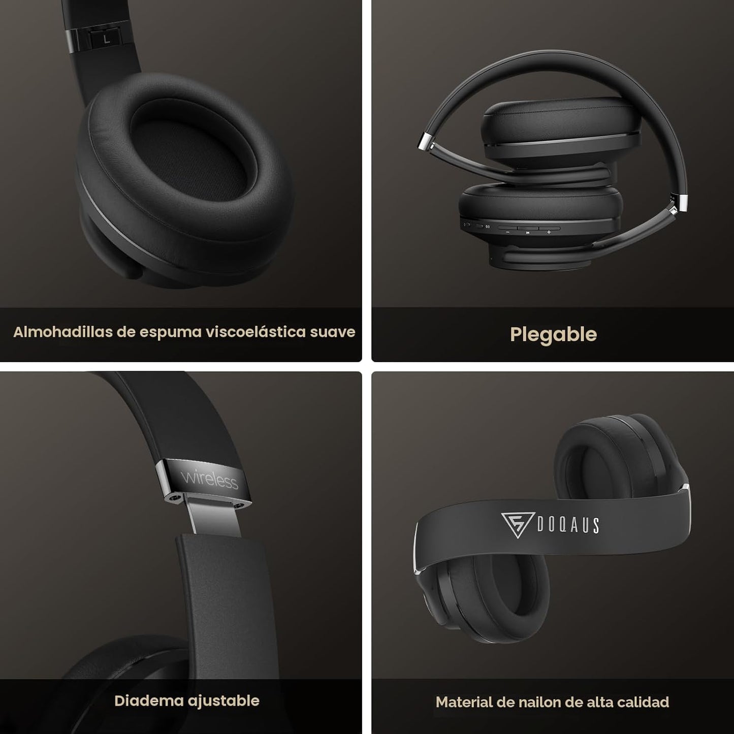 DOQAUS Auriculares Bluetooth sobre la oreja, auriculares inalámbric...
