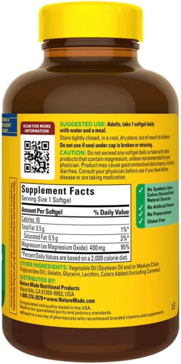 Nature Made Magnesio extra fuerte 400 mg., 180 cápsulas blandas