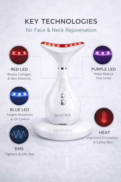 SKINTRIX Dispositivo LED para cara y cuello, terapia de luz LED 3 e...