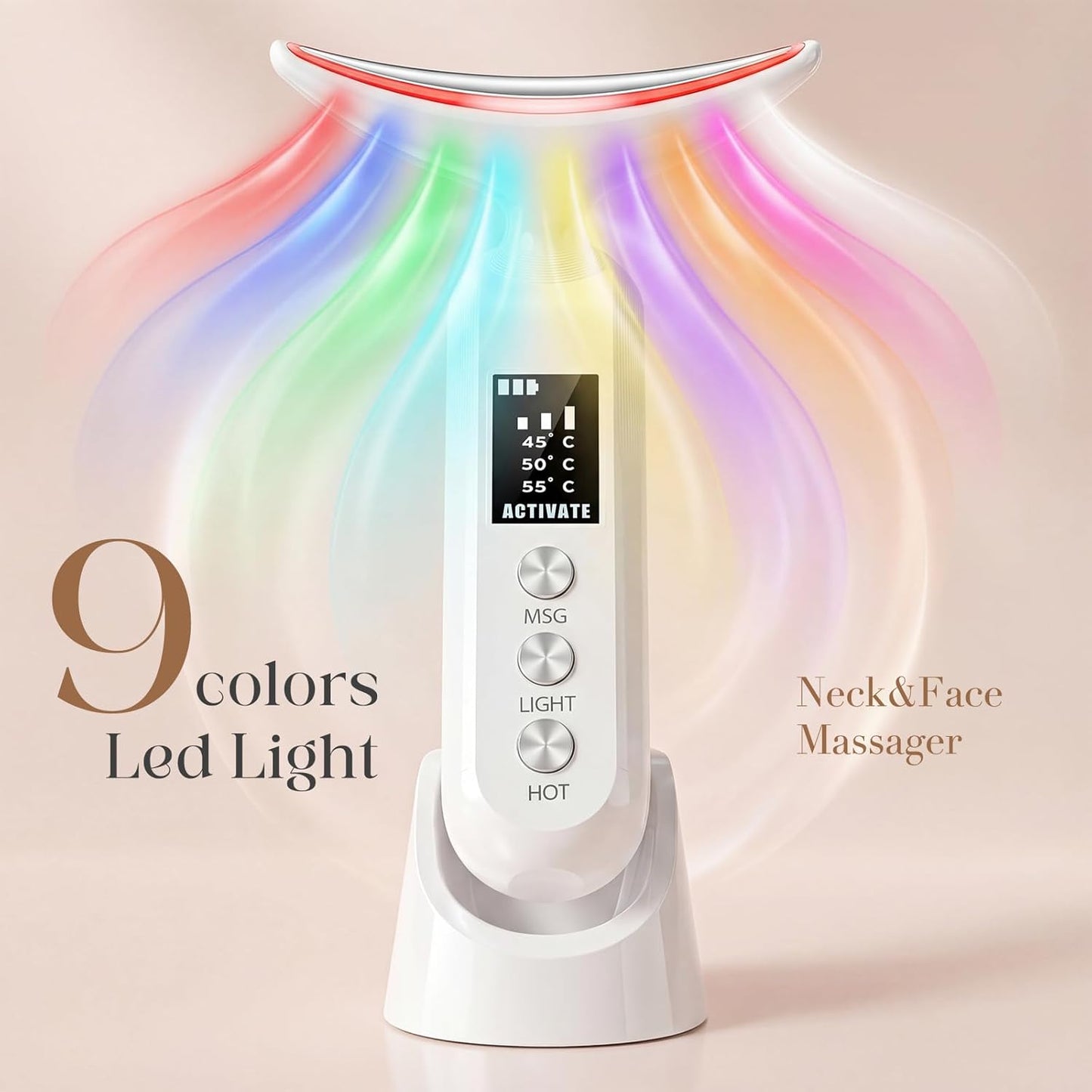 Masajeador facial con luz LED: dispositivo facial de 9 colores - Va...