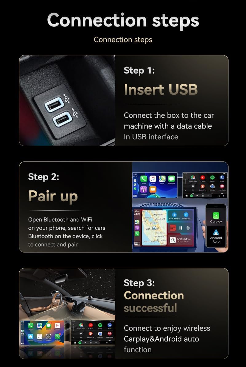 CYBERDRIVE Mini adaptador inalámbrico CarPlay actualizado con cable a inalámbrico para CarPlay y Android Auto Plug and Play Rápido Auto-Reconexión Control estable Cero Retardo Car Play para iPhone iOS