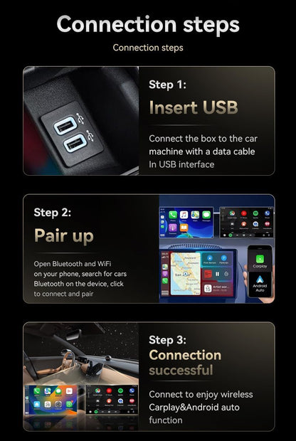 CYBERDRIVE Mini adaptador inalámbrico CarPlay actualizado con cable a inalámbrico para CarPlay y Android Auto Plug and Play Rápido Auto-Reconexión Control estable Cero Retardo Car Play para iPhone iOS
