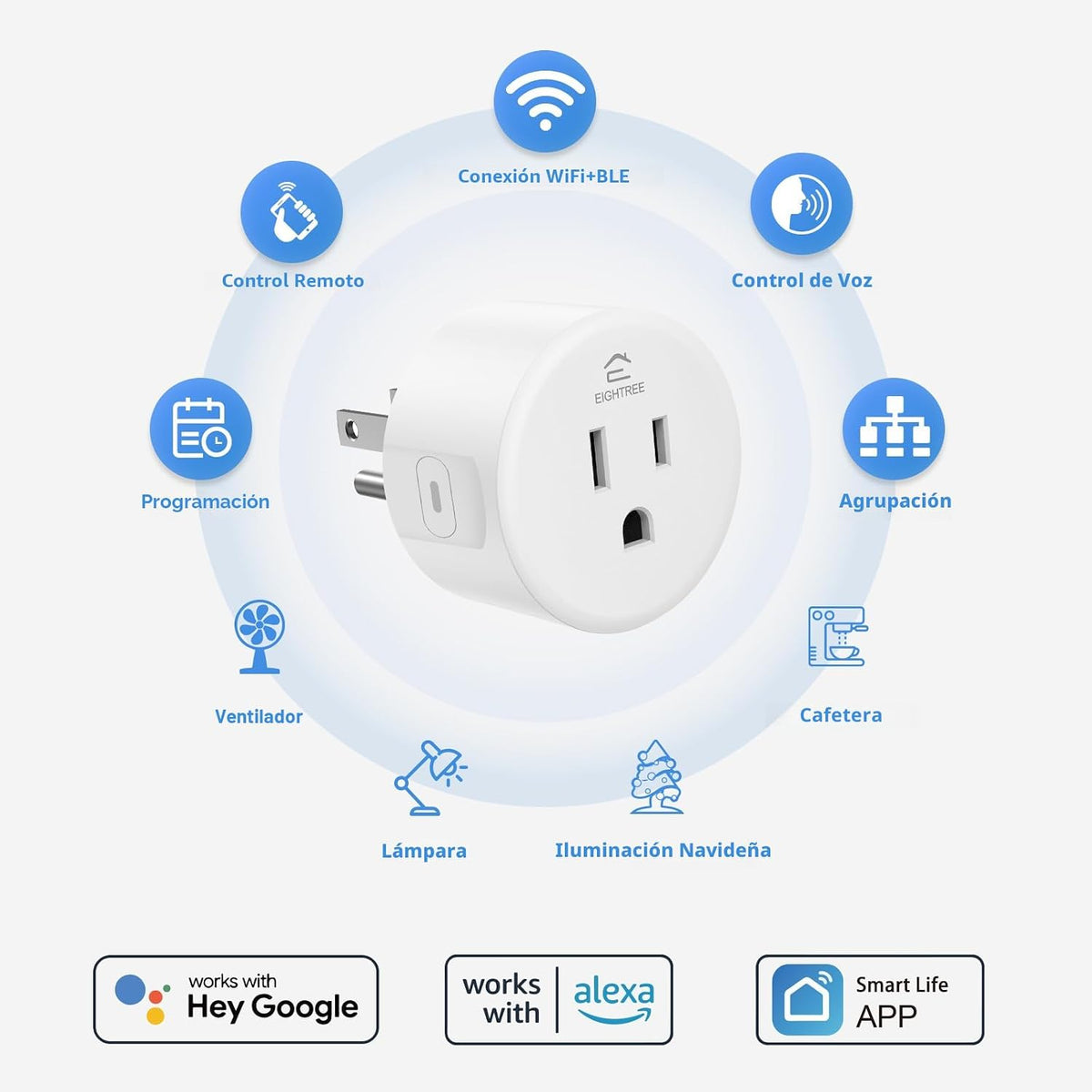 EIGHTREE Enchufe inteligente WiFi que funciona con Alexa y Google H...