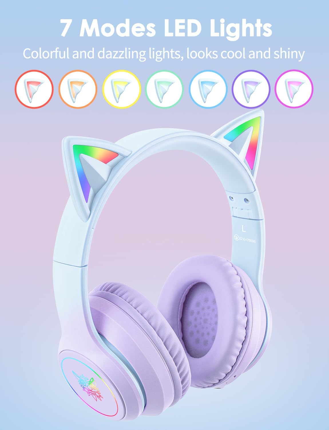 ONITOON Auriculares Bluetooth de oreja de gato con micrófono para n...