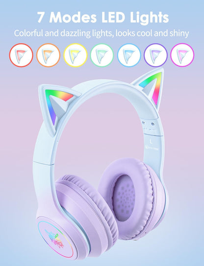 ONITOON Auriculares Bluetooth de oreja de gato con micrófono para n...