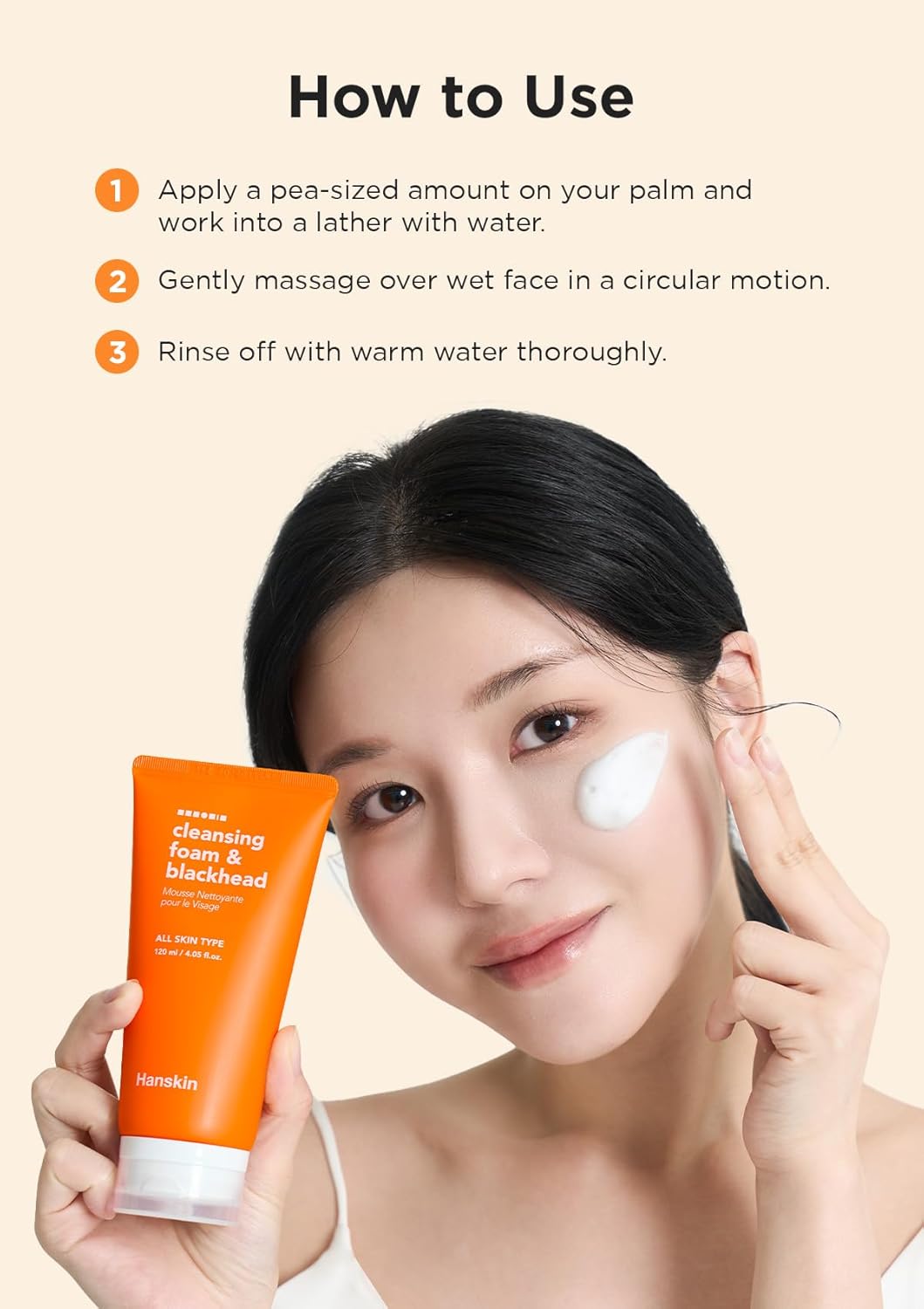 Hanskin Limpiador facial de espuma limpiadora de poros, lavado facial suave y removedor de maquillaje, limpieza profunda de poros para piel hidratada y suave 4.06 (fl oz)
