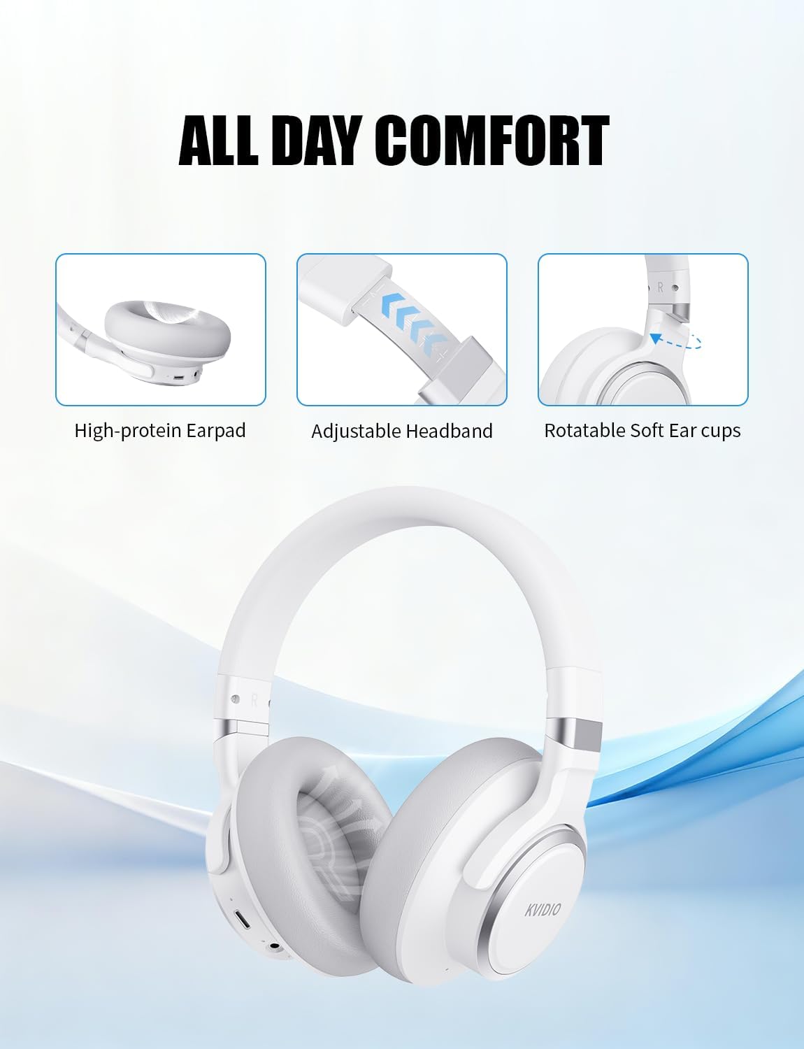 KVIDIO Auriculares híbridos con cancelación activa de ruido, auricu...