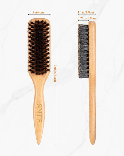 Cepillo de pelo liso para suavizar el encrespamiento de los bordes, domesticar las colas de caballo, moños elegantes, cepillo de cerdas de jabalí para cabello fino/mediano de mujeres y hombres