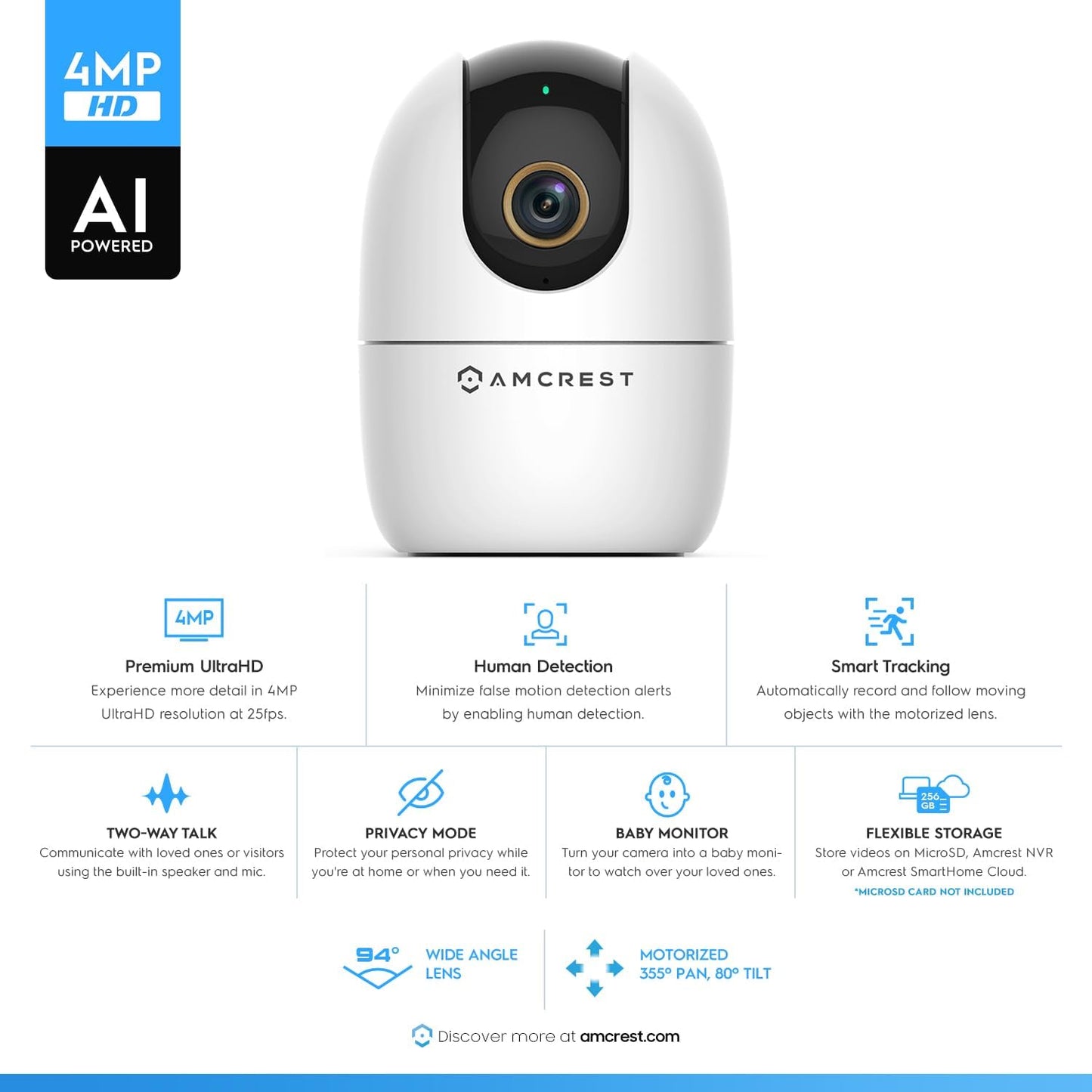 Amcrest Cámara WiFi de 4 MP para interiores, monitor de sonido y be...