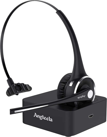 Trucker - Auriculares Bluetooth con micrófono, auriculares inalámbricos para teléfono celular con cancelación de ruido, base de carga, función de silencio para el hogar, oficina, centro de