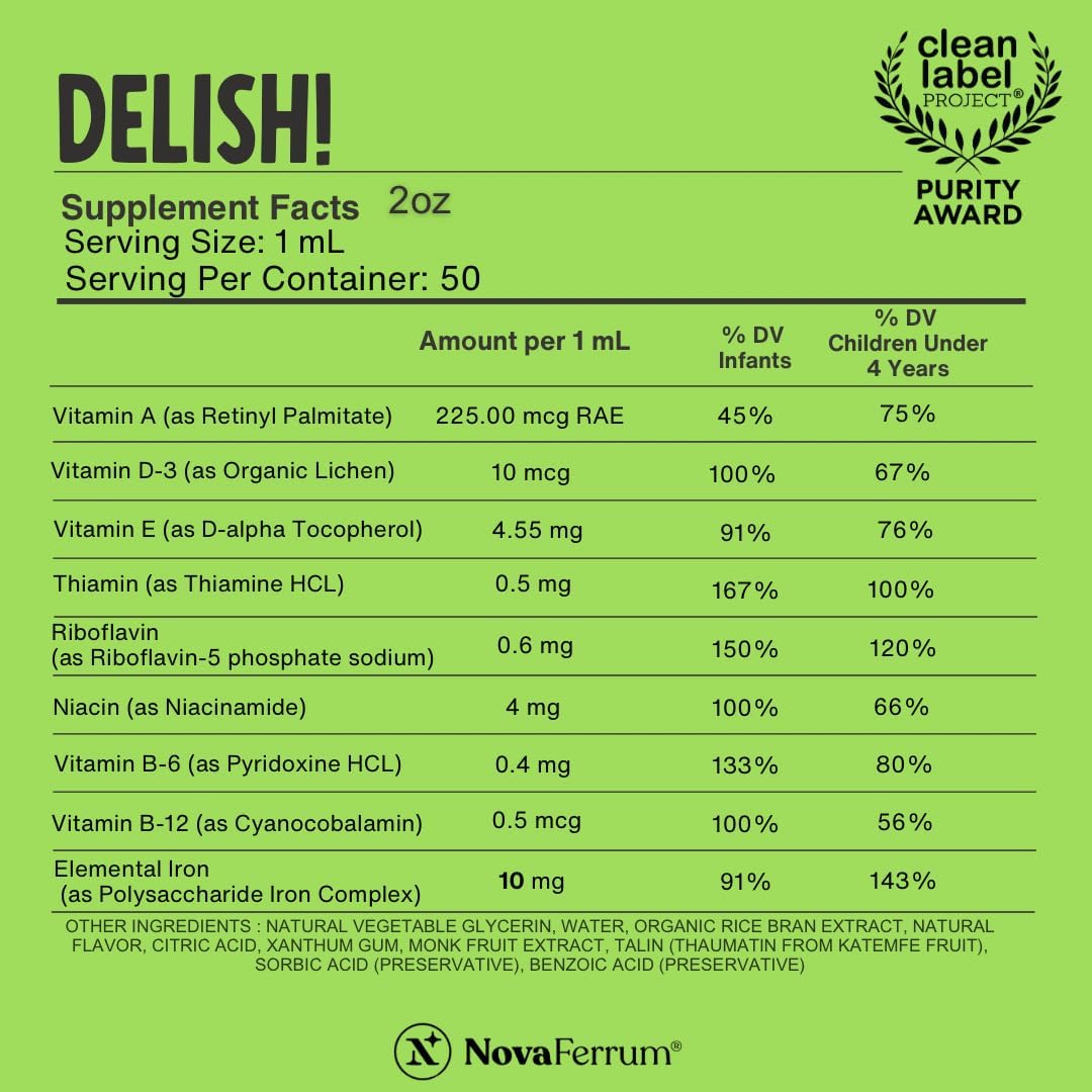 NovaFerrum Delish | Multivitamínico vegano con hierro para bebés, n...